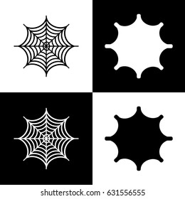 Spider on web illustration. Vector. Black and white icons and line icon on chess board.