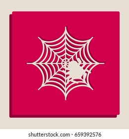 Spider on web illustration. Vector. Grayscale version of Popart-style icon.