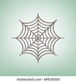 Spider on web illustration. Vector. Brown flax icon on green background with light spot at the center.