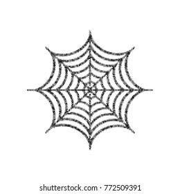Spider on web illustration. Vector. Black icon from many ovelapping circles with random opacity on white background. Noisy. Isolated.