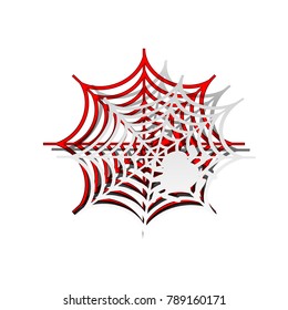 Spider on web illustration. Vector. Detachable paper icon with red body stock. Isolated.