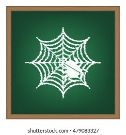 Spider on web illustration White chalk effect on green school board.