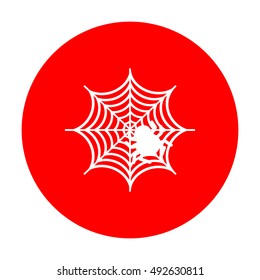 Spider on web illustration White icon on red circle.