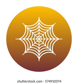 Spider on web illustration. White icon in circle with golden gradient as background. Isolated.