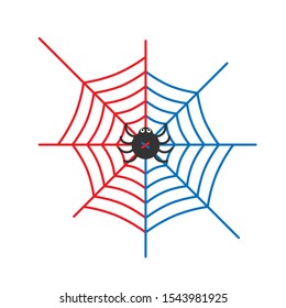 Spider on the web. Insect. Red and blue. Vector illustration.