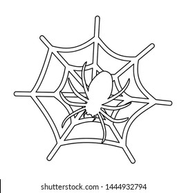 Spider on spider web. Outline vector illustration isolated on white background. Coloring book page.