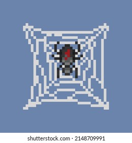 spider on the web in pixel art style