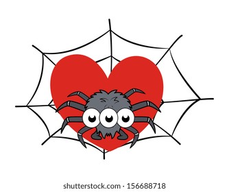 spider on web showing heart - - Halloween vector illustration