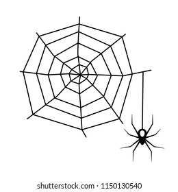 A spider on a web. vector illustration isolated on white background. concept of Halloween