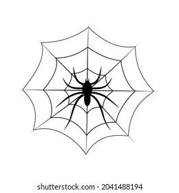 Araña en una web. Ilustración vectorial aislada en fondo blanco.