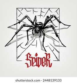 Spider on the web, vector illustration