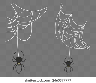 Araña en el Web. Ilustración vectorial sobre un fondo transparente. Halloween.