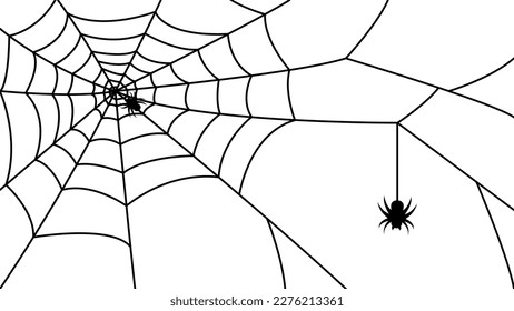 spider on web. spider web wallpapers. cobweb background. illustration of a spider making a web. the spider hangs from its threads.