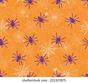 spider on webs seamless pattern on orange