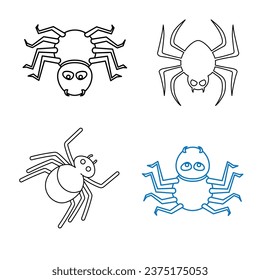 spider on a white background. spider icon outline design. set. set of hand drawn arrows and icons