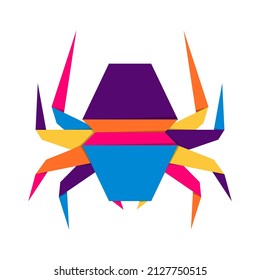 Spider origami. Abstract colorful vibrant spider logo design. Animal origami. Vector illustration