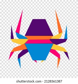 Spider origami. Abstract colorful vibrant spider logo design. Animal origami. Vector illustration