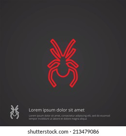 spider outline thin symbol, red on dark background, logo editable, creative template 