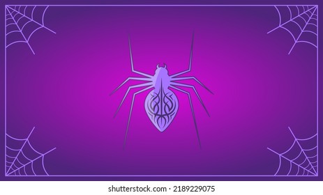 A spider  with a pattern on its abdomen.  Halloween pattern  with spider web on purple background.