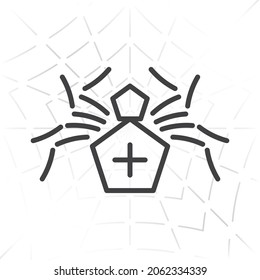 Spider with Pentagon Shape Cephalothorax and Abdomen Single Line Style Icon as Halloween Holidays Decoration Template - Black on Web Background - Vector Flat Graphic Design