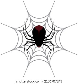 Spider Perched On A Cobweb. On A White Background. Vector Drawing.