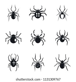 Spider phobia icons set. Simple illustration of 9 spider phobia vector icons for web