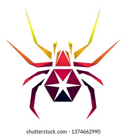Spider in pow poly style. Polygonal insect design. Geometric icon