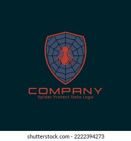 El logotipo de protección de datos de la araña es perfecto para logotipos digitales, Internet, desarrolladores, seguridad, medios de comunicación, entretenimiento, tecnología, etc