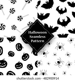 Spider, pumpkin, spider and bat seamless pattern.