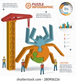 Spider puzzle info graphic design,three dimension,clean vector
