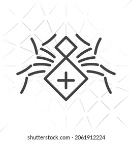 Spider with Rhombus or Diamond Shape Cephalothorax and Abdomen Single Line Style Icon as Halloween Holidays Decoration Template - Black on Web Background - Vector Flat Graphic Design