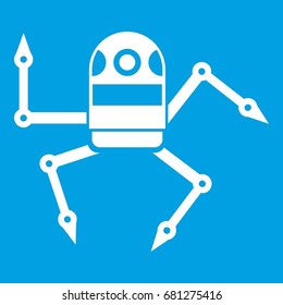 Spider robot icon white isolated on blue background vector illustration