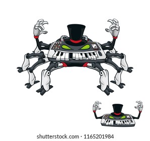 spider robot piano keyboard mascot cartoon
