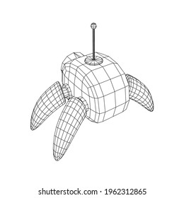 Spider robot with radar antenna. Nanobot, nanotechnology medical concept. Wireframe low poly mesh vector illustration