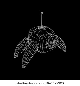 Spider robot with radar antenna. Nanobot, nanotechnology medical concept. Wireframe low poly mesh vector illustration