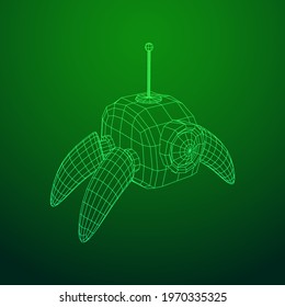Spider robot with radar antenna. Nanobot, nanotechnology medical concept. Wireframe low poly mesh vector illustration