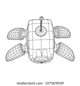 Spider robot with radar antenna. Nanobot, nanotechnology medical concept. Wireframe low poly mesh vector illustration