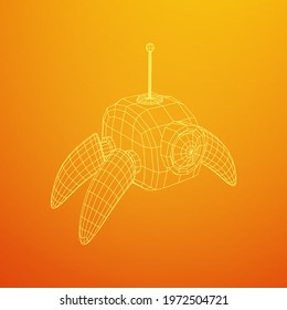 Spider robot with radar antenna. Nanobot, nanotechnology medical concept. Wireframe low poly mesh vector illustration