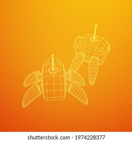 Spider robot with radar antenna. Nanobot, nanotechnology medical concept. Wireframe low poly mesh vector illustration