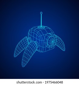 Spider robot with radar antenna. Nanobot, nanotechnology medical concept. Wireframe low poly mesh vector illustration