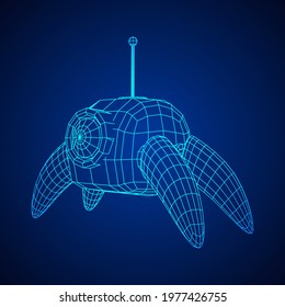 Spider robot with radar antenna. Nanobot, nanotechnology medical concept. Wireframe low poly mesh vector illustration