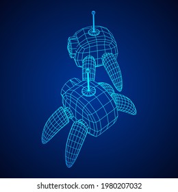 Spider robot with radar antenna. Nanobot, nanotechnology medical concept. Wireframe low poly mesh vector illustration