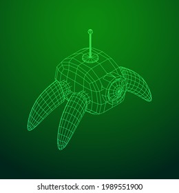 Spider robot with radar antenna. Nanobot, nanotechnology medical concept. Wireframe low poly mesh vector illustration