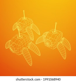 Spider robot with radar antenna. Nanobot, nanotechnology medical concept. Wireframe low poly mesh vector illustration