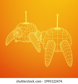 Spider robot with radar antenna. Nanobot, nanotechnology medical concept. Wireframe low poly mesh vector illustration