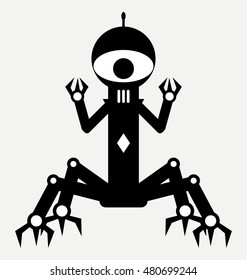 spider robot, symbol, icon, flat illustration isolated on white background