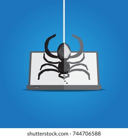 Spider robots are stealing information.Concept malware, spyware, virus, technology.