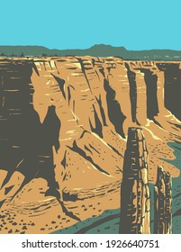 Spider Rock Sandstone Spire in Canyon De Chelly National Monument on Navajo Tribal Lands in Arizona WPA Poster Art