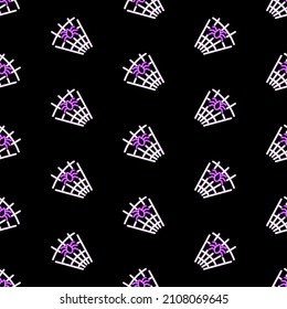 spider seamless pattern, bright vector illustration on black background.