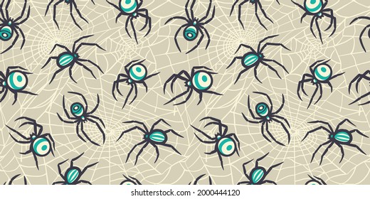 Spider seamless pattern for halloween october party. Design of banner, poster or postcard